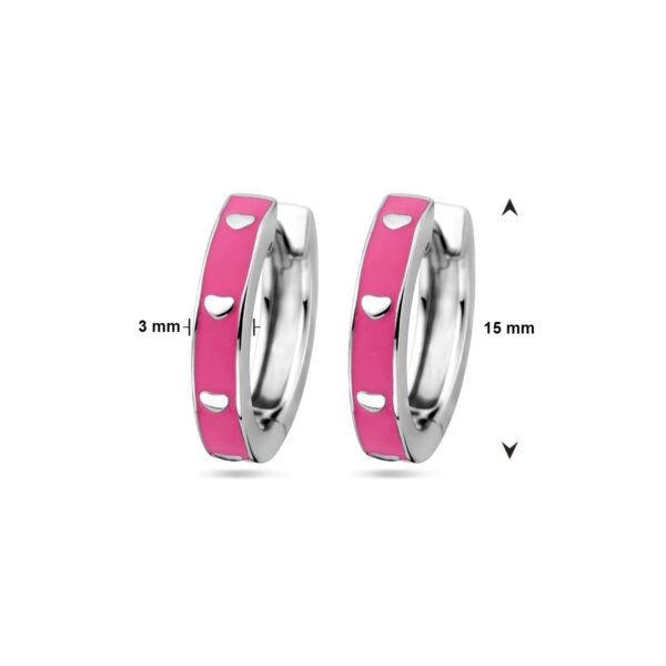 klapoorringen roze emaille zilver gerhodineerd - Afbeelding 4