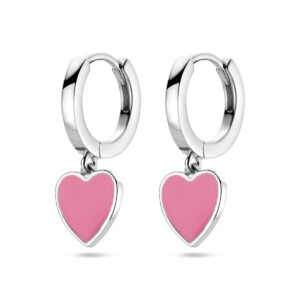 klapoorringen roze emaille zilver gerhodineerd