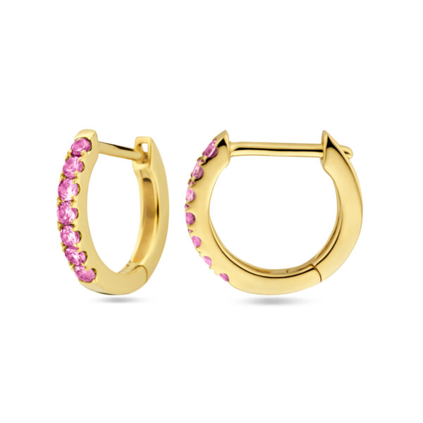 klapoorringen roze saffier 12 mm 14K geelgoud - Afbeelding 3