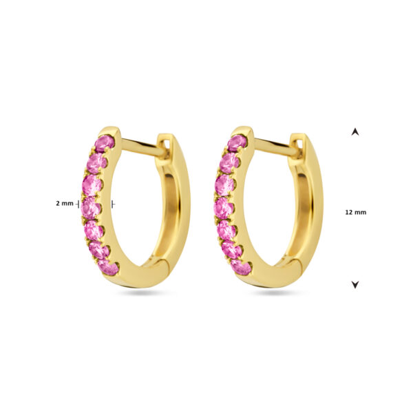 klapoorringen roze saffier 12 mm 14K geelgoud - Afbeelding 4