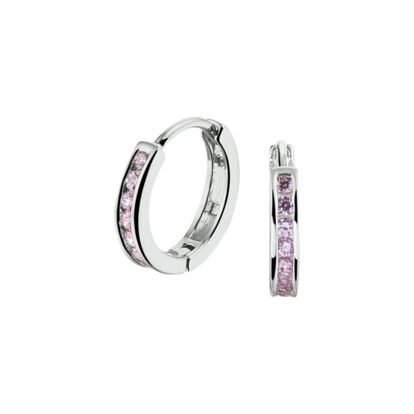 klapoorringen roze zirkonia zilver gerhodineerd
