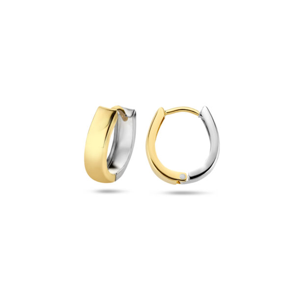 klapoorringen vlak 12 mm 14K bicolor goud geel/wit - Afbeelding 3