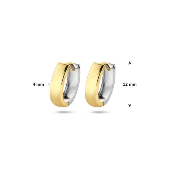 klapoorringen vlak 12 mm 14K bicolor goud geel/wit - Afbeelding 4