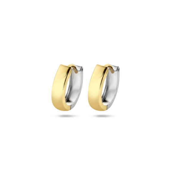 klapoorringen vlak 12 mm 14K bicolor goud geel/wit