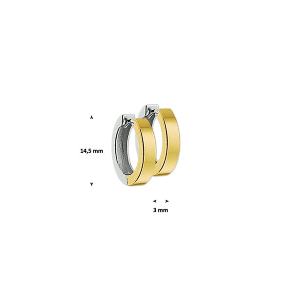 klapoorringen vlak 14K bicolor goud geel/wit - Afbeelding 2