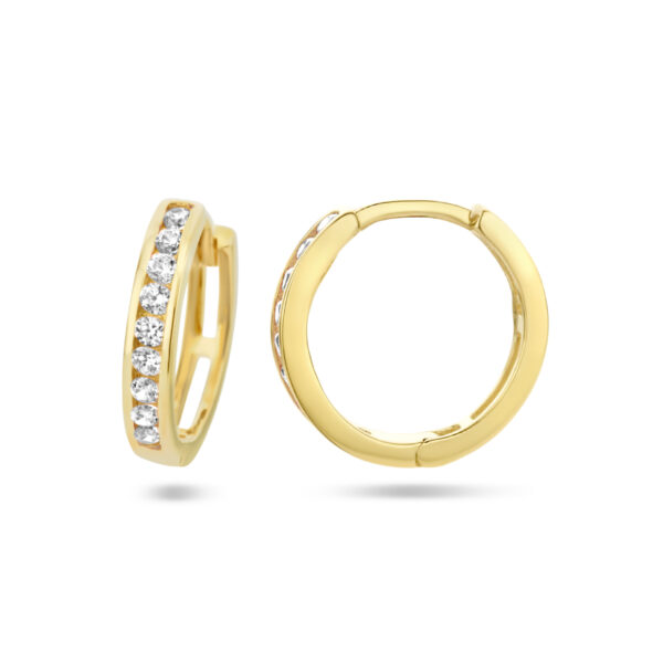 klapoorringen wit zirkonia 14K geelgoud - Afbeelding 3