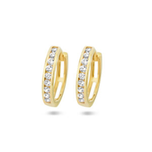 klapoorringen wit zirkonia 14K geelgoud