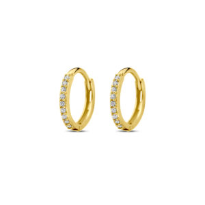 klapoorringen zirkonia 10 mm 14K geelgoud