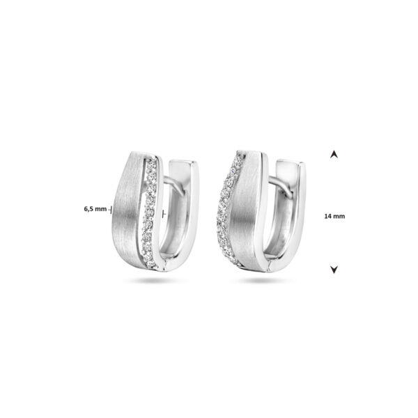 klapoorringen zirkonia 14 mm poli/mat zilver gerhodineerd - Afbeelding 4