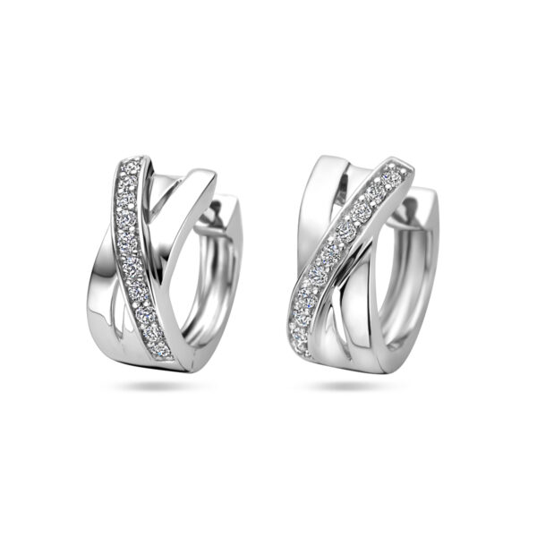 klapoorringen zirkonia 14 mm zilver gerhodineerd