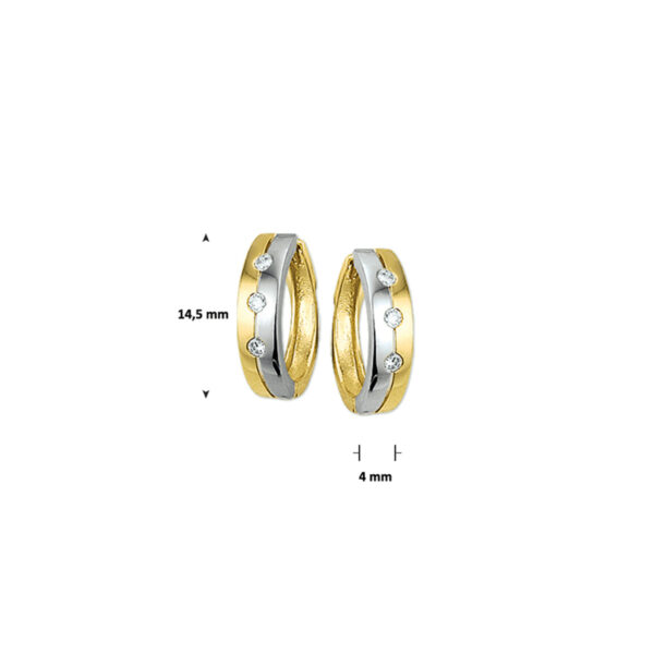 klapoorringen zirkonia 14K bicolor goud geel/wit - Afbeelding 2