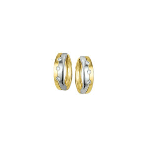 klapoorringen zirkonia 14K bicolor goud geel/wit