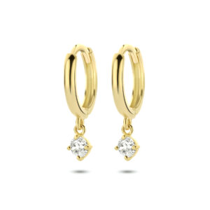 klapoorringen zirkonia 14K geelgoud