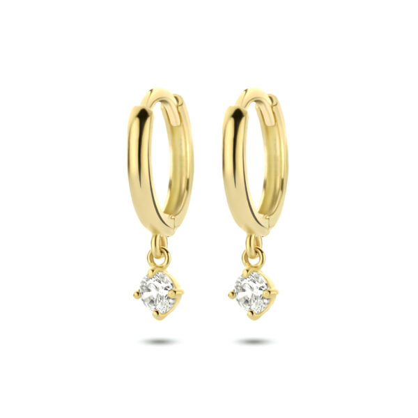 klapoorringen zirkonia 14K geelgoud