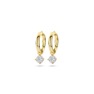 klapoorringen zirkonia 15 mm 14K geelgoud