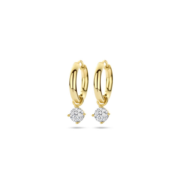 klapoorringen zirkonia 15 mm 14K geelgoud