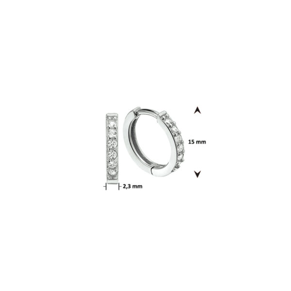 klapoorringen zirkonia 15 mm zilver gerhodineerd - Afbeelding 4