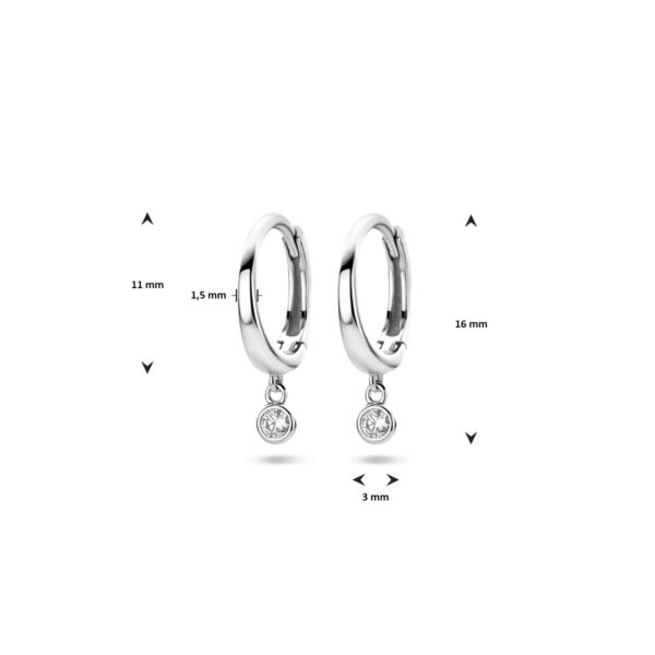 klapoorringen zirkonia 16 mm zilver gerhodineerd - Afbeelding 4