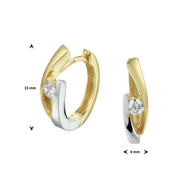 klapoorringen zirkonia bicolor gestift 14K geelgoud - Afbeelding 3