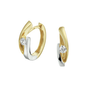 klapoorringen zirkonia bicolor gestift 14K geelgoud