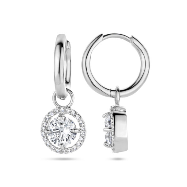 klapoorringen zirkonia halo zilver gerhodineerd - Afbeelding 3