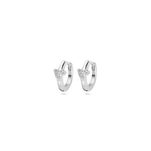 klapoorringen zirkonia hartjes 10 mm zilver gerhodineerd