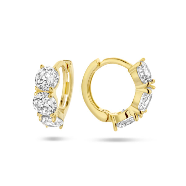 klapoorringen zirkonia wit 1 micron zilver verguld (geel) - Afbeelding 3