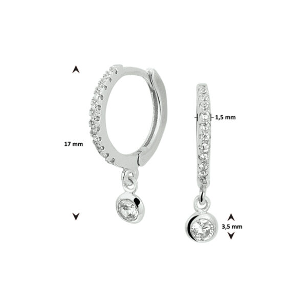 klapoorringen zirkonia zilver gerhodineerd - Afbeelding 3