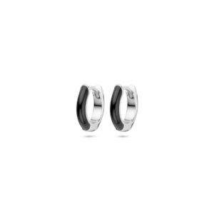 klapoorringen zwart emaille 10,5 mm zilver gerhodineerd