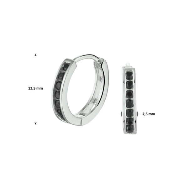 klapoorringen zwart zirkonia zilver gerhodineerd - Afbeelding 3