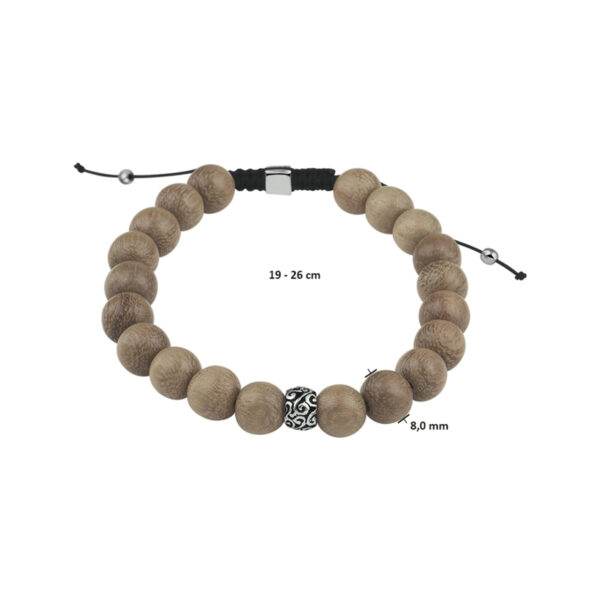 kralenarmband lichtbruin hout 8,0 mm 19 - 26 cm zilver gerhodineerd met rubber/nylon/leer - Afbeelding 3