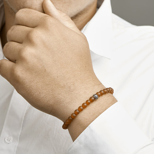 kralenarmband rood agaat 6,5 mm 19 - 26 cm zilver gerhodineerd met rubber/nylon/leer - Afbeelding 2