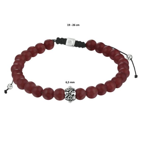 kralenarmband rood agaat 6,5 mm 19 - 26 cm zilver gerhodineerd met rubber/nylon/leer - Afbeelding 3