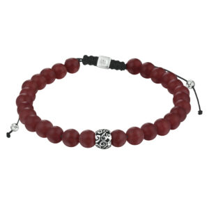 kralenarmband rood agaat 6,5 mm 19 - 26 cm zilver gerhodineerd met rubber/nylon/leer