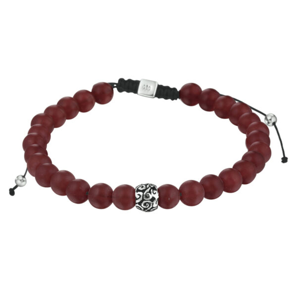 kralenarmband rood agaat 6,5 mm 19 - 26 cm zilver gerhodineerd met rubber/nylon/leer