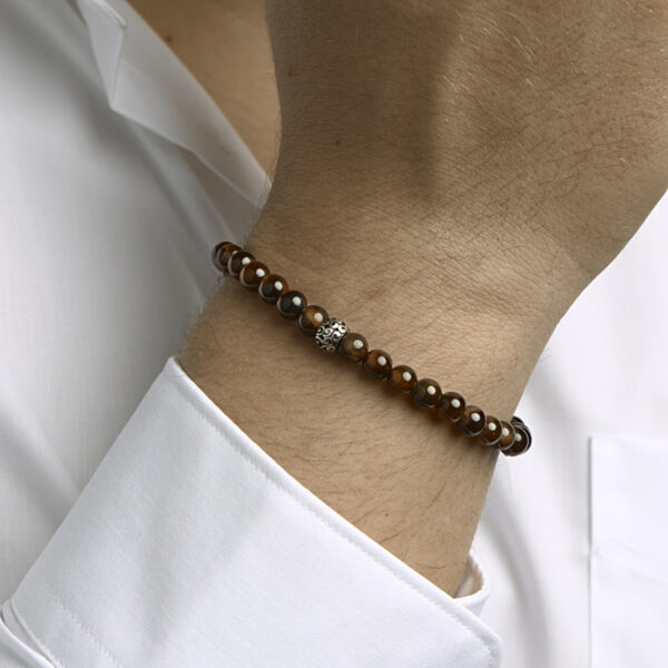 kralenarmband rood tijgeroog 6,5 mm 19 - 26 cm zilver gerhodineerd met rubber/nylon/leer - Afbeelding 2