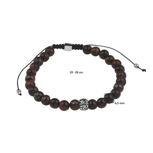 kralenarmband rood tijgeroog 6,5 mm 19 - 26 cm zilver gerhodineerd met rubber/nylon/leer - Afbeelding 3