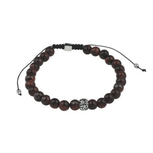 kralenarmband rood tijgeroog 6,5 mm 19 - 26 cm zilver gerhodineerd met rubber/nylon/leer