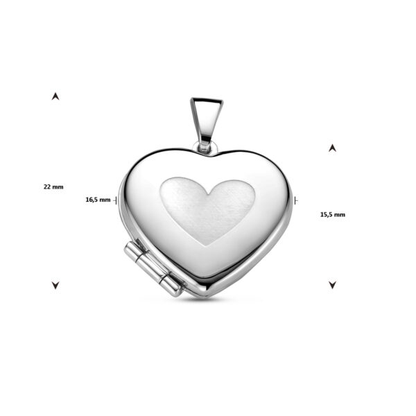 medaillon hart poli/mat zilver gerhodineerd - Afbeelding 4