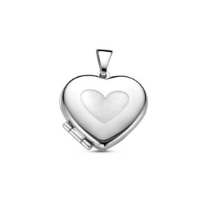 medaillon hart poli/mat zilver gerhodineerd
