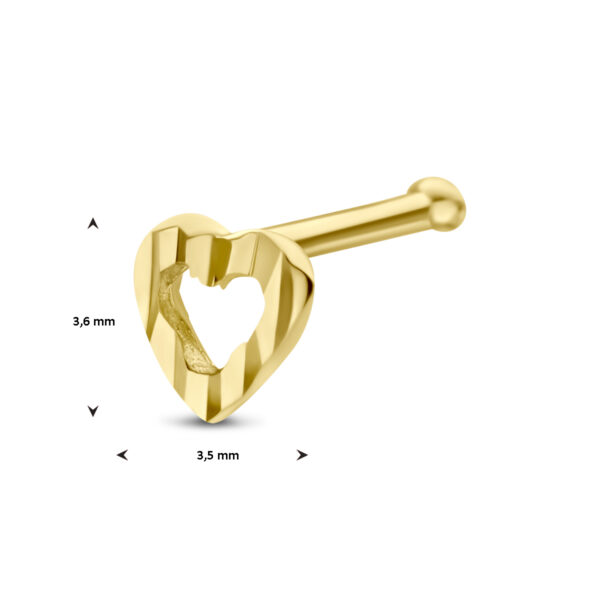neusknopje hart kogel gediamanteerd 14K geelgoud - Afbeelding 3