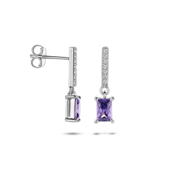 oorhangers amethistkleurig en wit zirkonia zilver gerhodineerd - Afbeelding 3