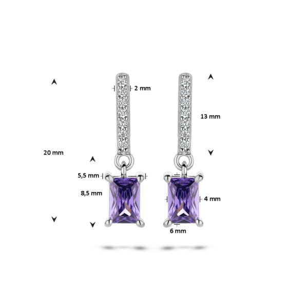 oorhangers amethistkleurig en wit zirkonia zilver gerhodineerd - Afbeelding 4