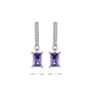 oorhangers amethistkleurig en wit zirkonia zilver gerhodineerd