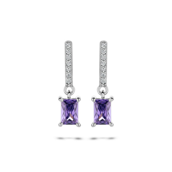 oorhangers amethistkleurig en wit zirkonia zilver gerhodineerd
