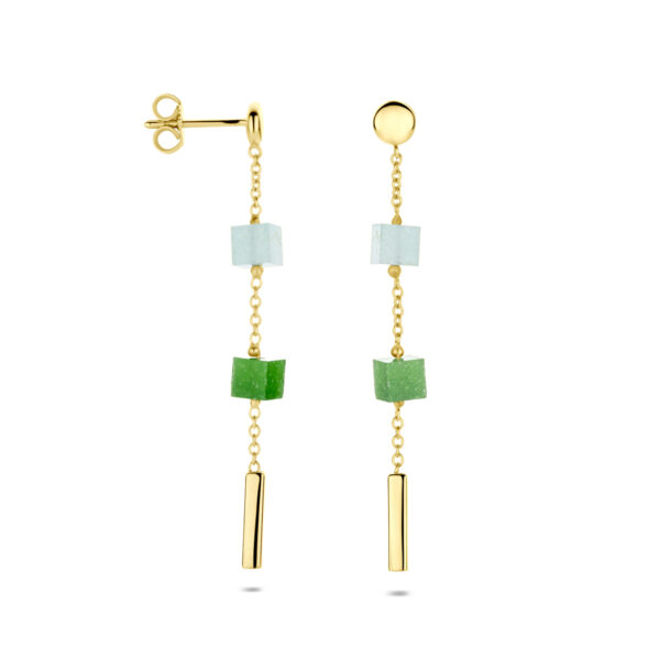 oorhangers blauw en groen kwartsiet 46 mm 14K geelgoud - Afbeelding 3