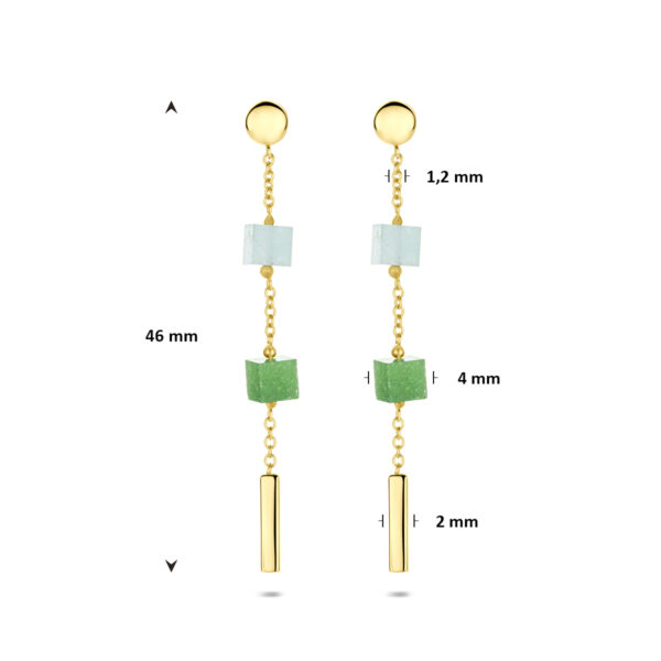 oorhangers blauw en groen kwartsiet 46 mm 14K geelgoud - Afbeelding 4
