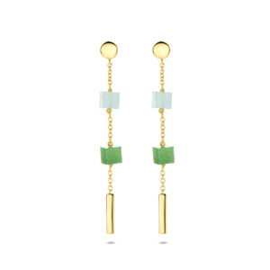oorhangers blauw en groen kwartsiet 46 mm 14K geelgoud