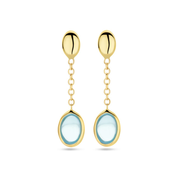 oorhangers blauw topaas 26 mm 14K geelgoud