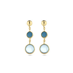 oorhangers blauw topaas en london blue topaas 14K geelgoud